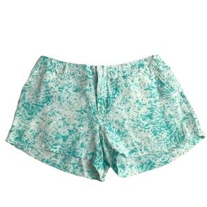 Valerie Bertinelli Blue & White Floral Linen Shorts Casual Cute Feminine Size 10